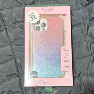 NEW KATE SPADE IPHONE 12 PRO MAX HARDSHELL CASE PINK BLUE GLITTER HOLOGRAM MULTI